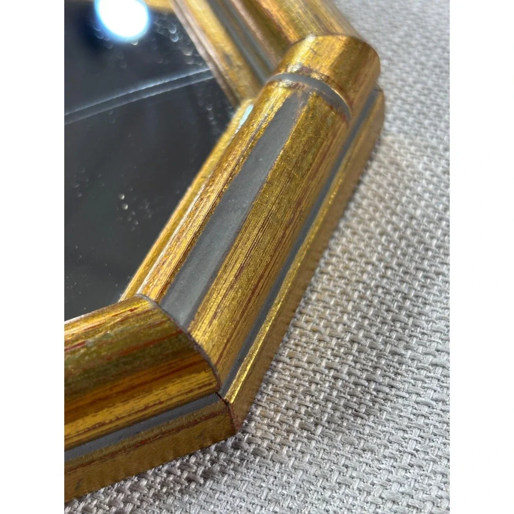 Octagon Bamboo Style Wall Mirror Decor with Brass/Gold Frame 6.5